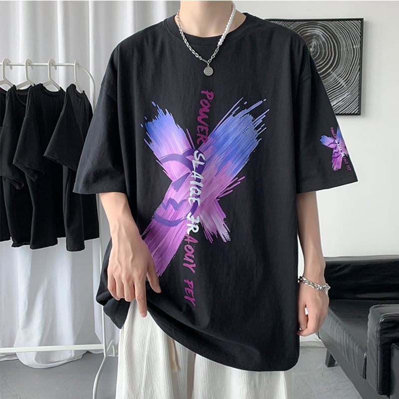 [SGLL Series]★T-shirt★ 3 colors men's unisex butterfly summer black white purple large size