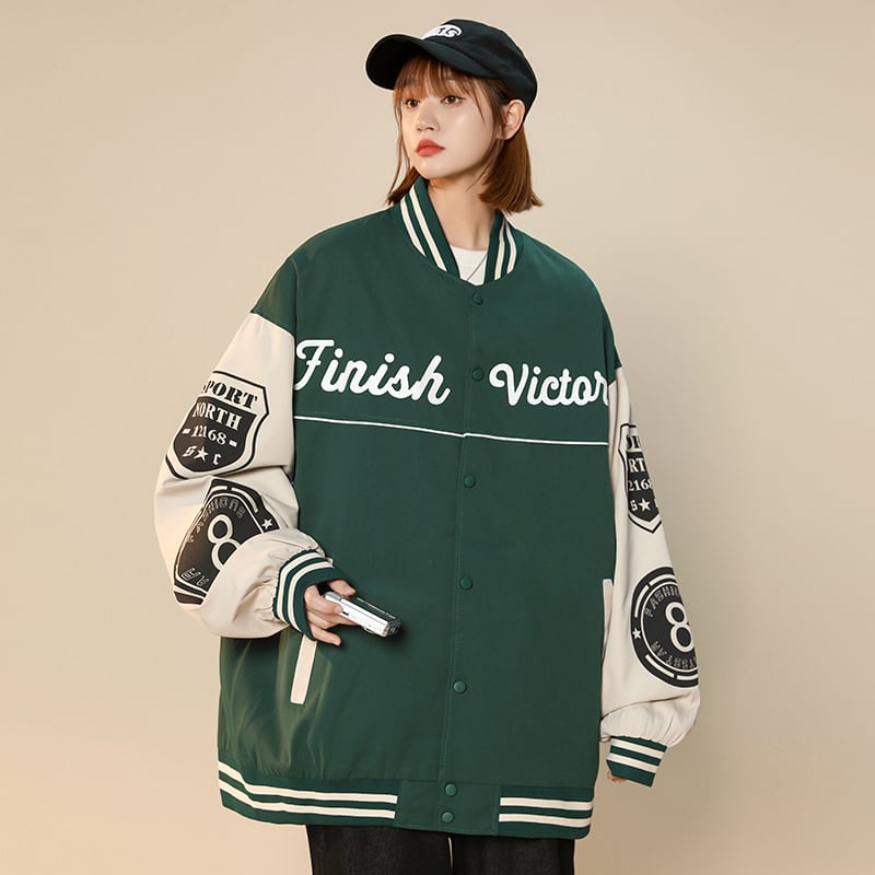 [GEBOXUAN series] ★Outer★ Stadium jacket 2color Unisex Men's Large size Color scheme Black Green