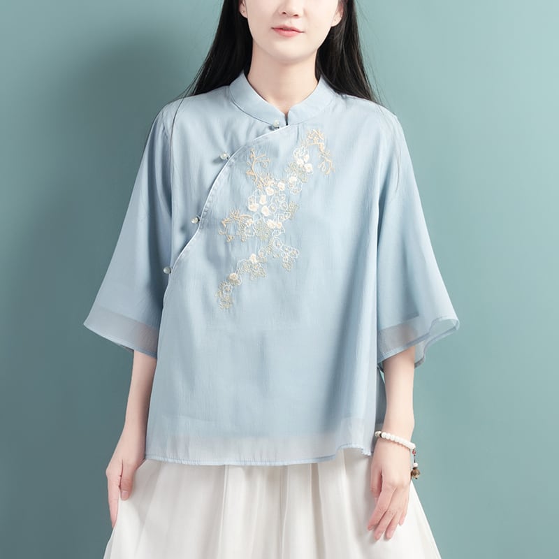 [Qing Series]★Chinese style tops★ 4color Chinese style shirt, Chinese clothes, summer clothes, Chinese clothes, Tang clothes, blue, white, pink