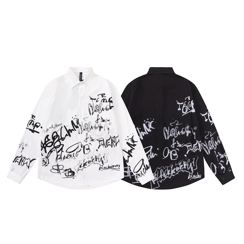 [ZHUJI Series]★Shirt★ 2color Tops Graffiti Unisex Men's Loose Stylish White Black