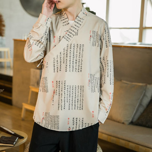 [Nishiki Tang Cloth Series] ★China Style Shirt★ Tops, Letter Pattern, Kanji, Unisex, Men's, Large Size