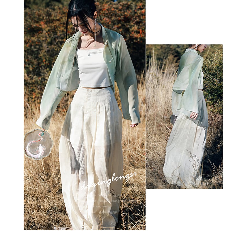 [Daiseilongshu Series]★China style pants★ 3color Gaucho pants Bottoms Wide pants Improves temperament Simple Thin