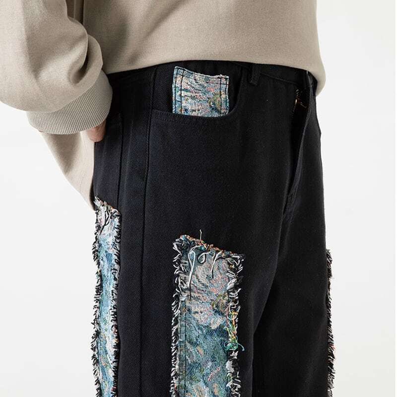 [Yurin Series]★Pants★ 2color Bottoms Denim Pants Oil Painting Style Black Unisex Men's Large Size