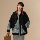 Now on sale [FKZ series] ★Jacket★ Outerwear 2color floral pattern switching unisex unique large size beige black