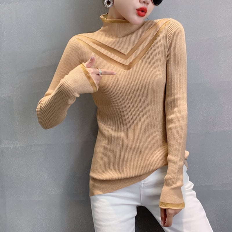 [YINUO series]★Knit tops★ 4color tops sweater turtleneck sexy easy to match