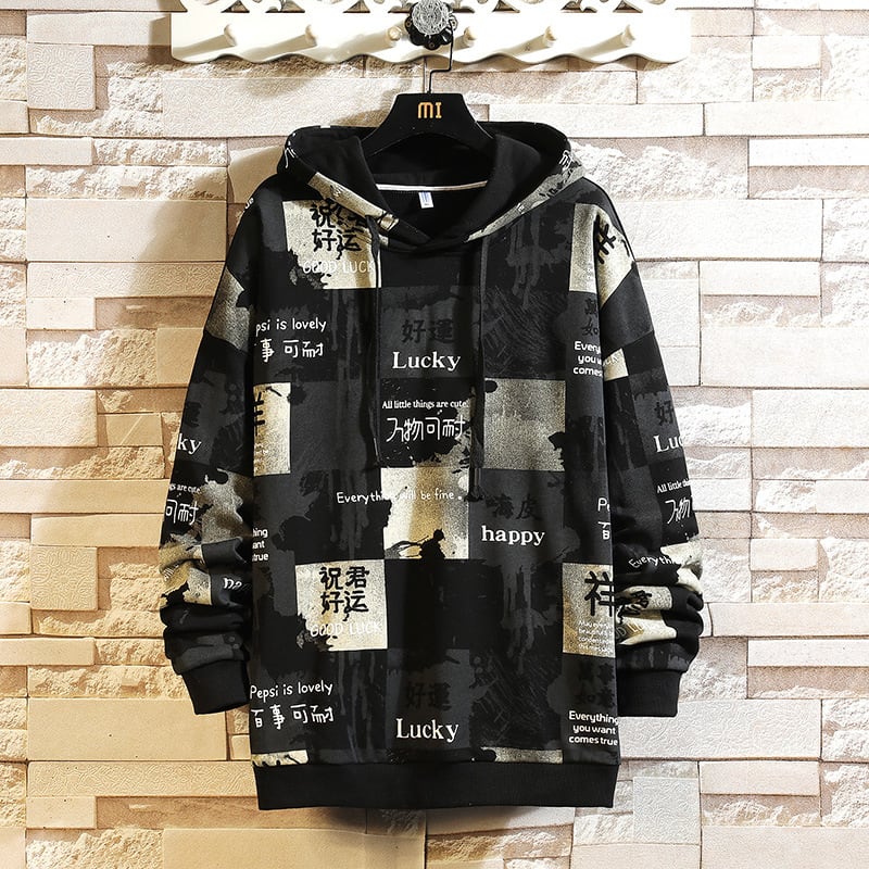 [BUXIJIAO Series] ★China style hoodie★ 3color tops, unisex, men's, letter pattern, kanji pattern, black, white, green