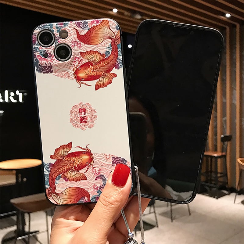 [YIKE series]★Mobile case★2color iPhone 13 13Pro 13ProMax iPhone 12 12Pro 12ProMax Carp pattern Crane pattern