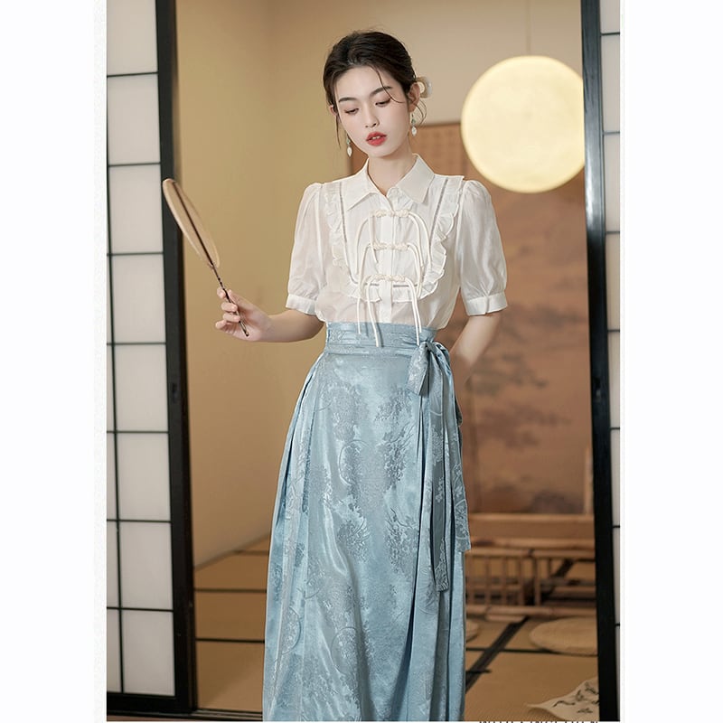 [QIYC Series] ★Chinese style skirt★ Bottoms Maki skirt Hanfu skirt Shinjeongshi Blue Blue Easy to match