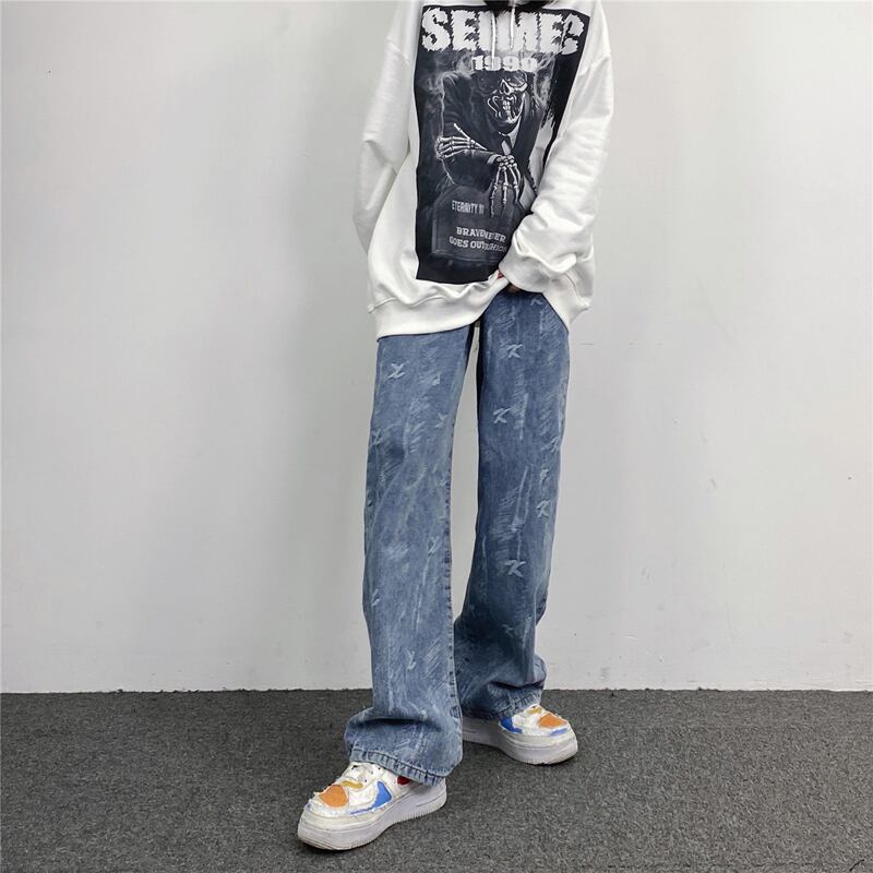 [MGJM Series]★Denim Pants★ Bottoms Unisex Men's Trousers Blue Blue Print Easy to Match