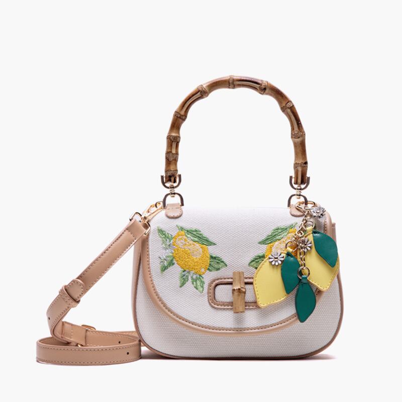 [XIAOZHONG Series]★Bag★ Handheld bag Shoulder bag Embroidery Lemon Retro Commuting Date