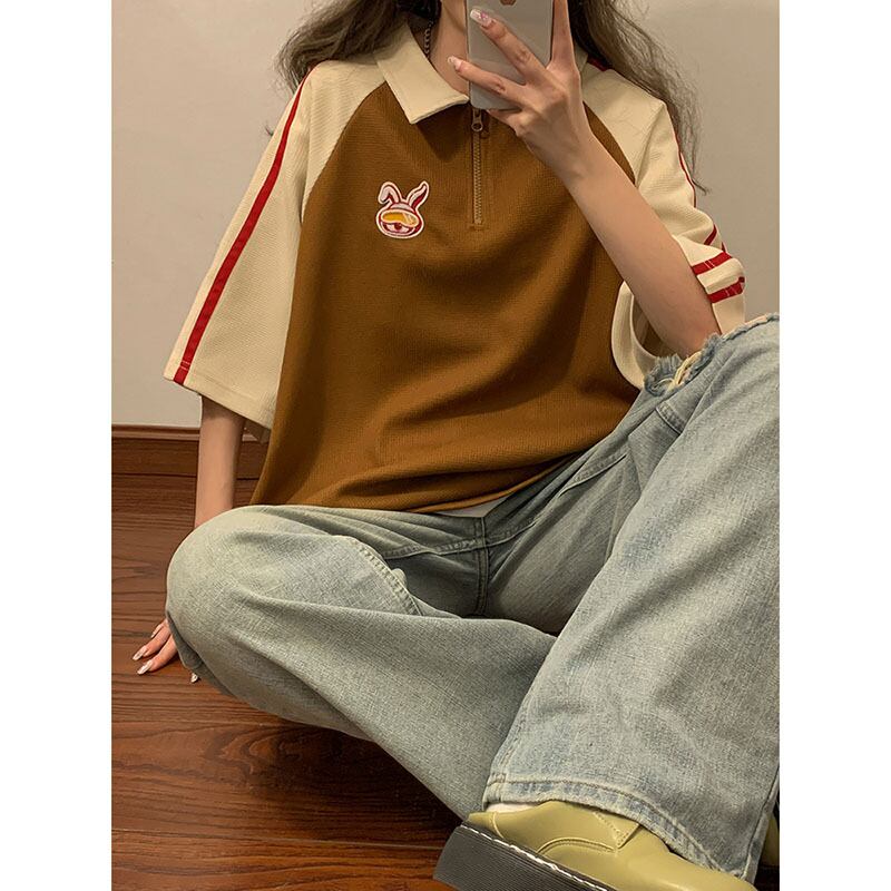 [Fujiman series] ★POLO shirt★ 2color short sleeve shirt tops unisex men's color scheme rabbit rabbit rabbit