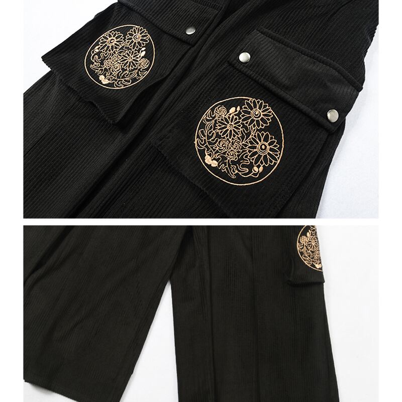 [Old Monster---Song of the Four Wise Men Series]★China style pants★Bottoms Gaucho pants ML XL corduroy fabric black