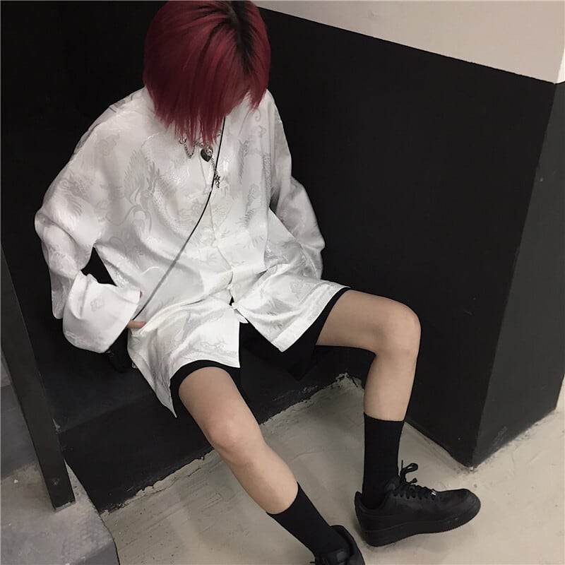 【長袖】 チャイナ風トップス シャツ 改良唐装 中華服 ブラック ホワイト 男女兼用 カップル服 M L XL