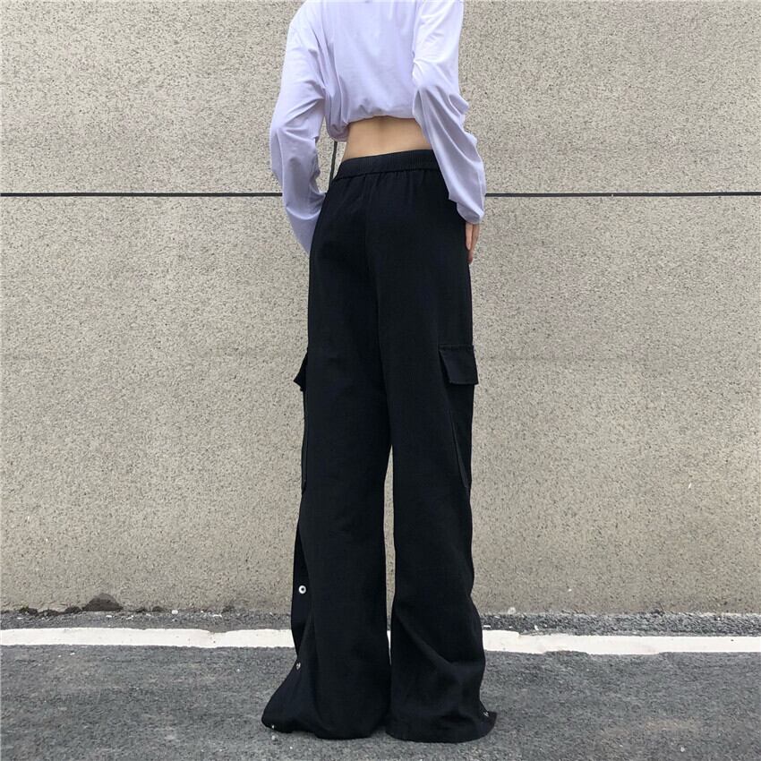 [Miyakoya Series]★Casual Pants★ Pants Bottoms Unisex Men's Black High Waist Slit Slimming Wear