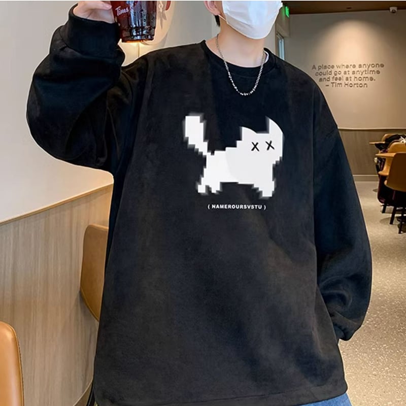 [YOULIN Series] ★Tops★ 4color Unisex Men's Cat Suede Cartoon