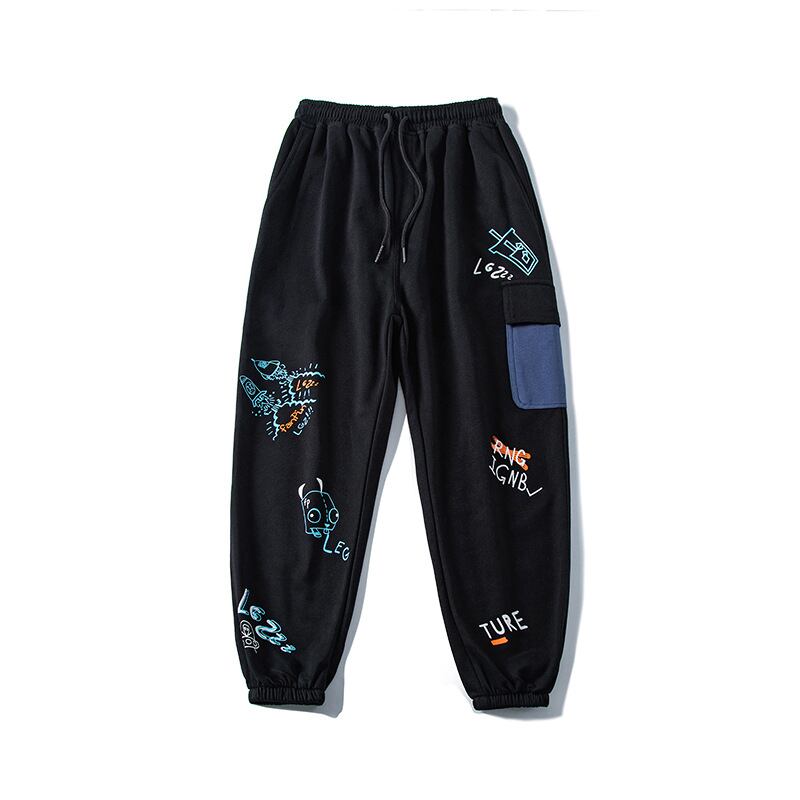 [BIGEMAN Series] ★Casual Pants★ 2color Quarter-length Bottoms Pants Unisex Men's Large Size Cartoon Black Gray