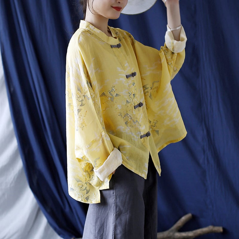 [LINASHANG Series] ★China style tops★ 3color shirt Improved temperament Improved Tang suit Loose print