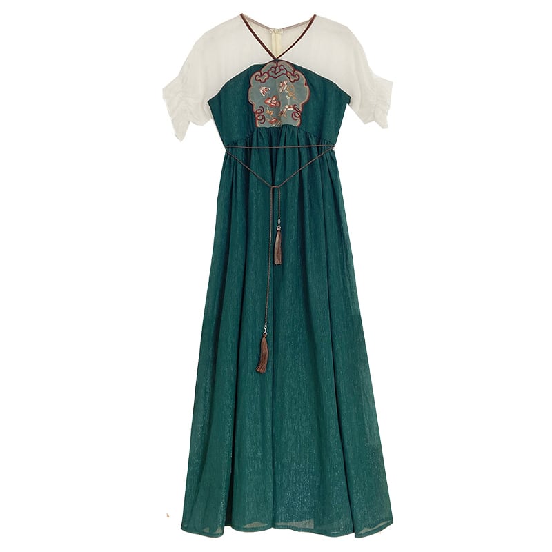 [Shogunsho series]★Hanfu dress★ Embroidery Casual wear Chiffon V-neck Green Green Coming-of-age ceremony SML XL Green Green