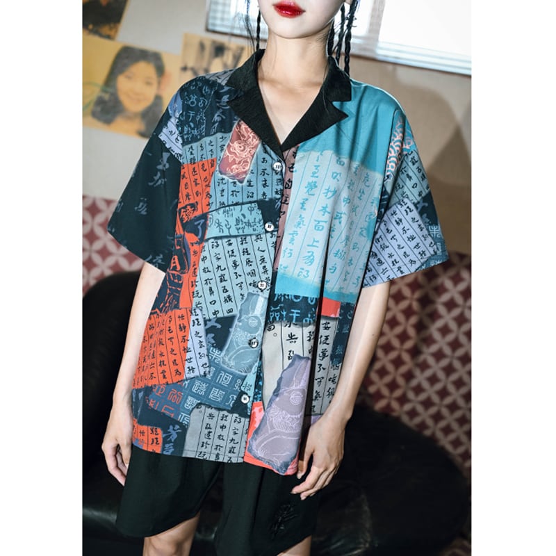 [Kokaisha --- Kyoka Suigetsu Series] ★China style shirt★ Tops Unique Cool Original V-neck Retro