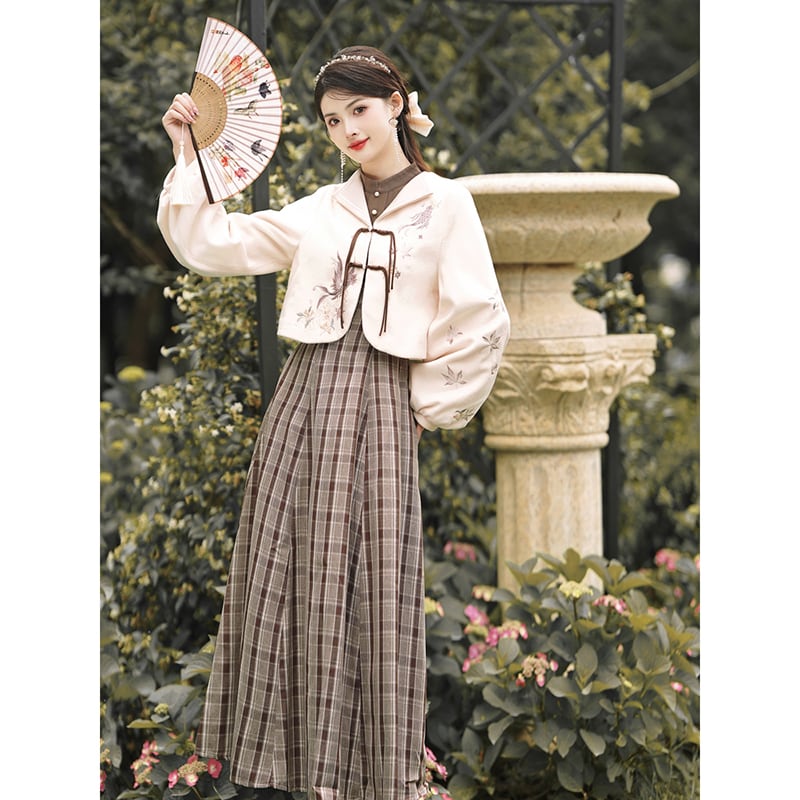 [Agoya Yui Series]★Chinese style setup, single item order★ Dress or outerwear, Chinese clothes, plaid pattern