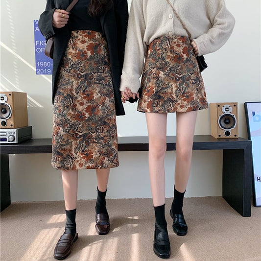 [YANGYANG Series] ★Skirt★ 2 types of length can be selected Bottoms Floral pattern skirt Oil painting style skirt Large size