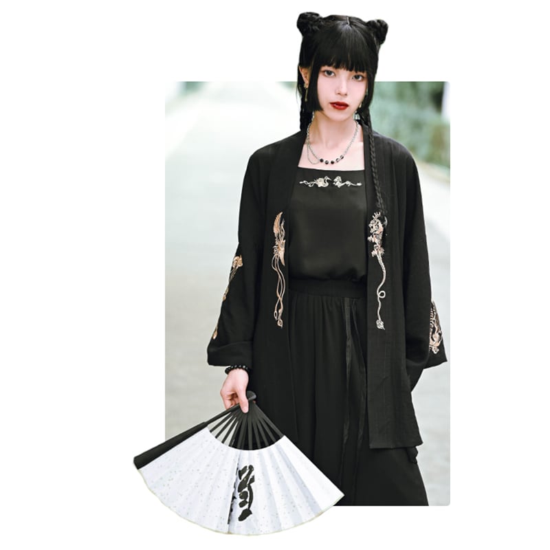 [Ancient ghost house---Wenmu Shuang complete series] ★China style happi coat★ Embroidery thin outerwear original summer improved Chinese clothing black black