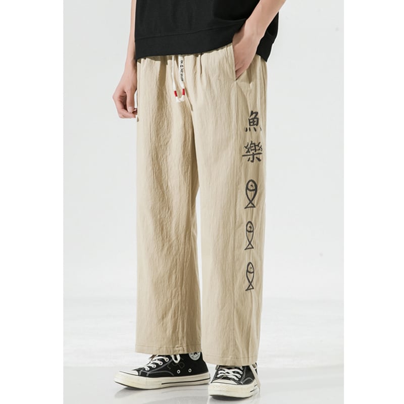 [TAOHUAYUAN Series]★China style trousers★ 3color bottoms trousers casual pants unisex men's large size fish nine-quarter length