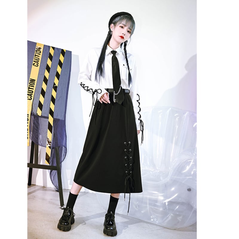 [Kokaisha---Yayo Overture Series] ★China style skirt★ Spring clothes Autumn clothes Bottoms Slit Black Black Street Black Black