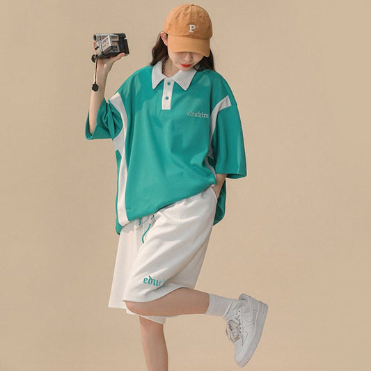 [FKZ Series]★Setup★ 3color POLO neck + shorts summer clothes unisex men's color scheme sports style