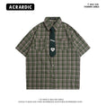 Load image into Gallery viewer, [HTTAOSUP Series]★Shirt with tie★ Check pattern tops short sleeve shirt Unisex Men's Green ML XL
