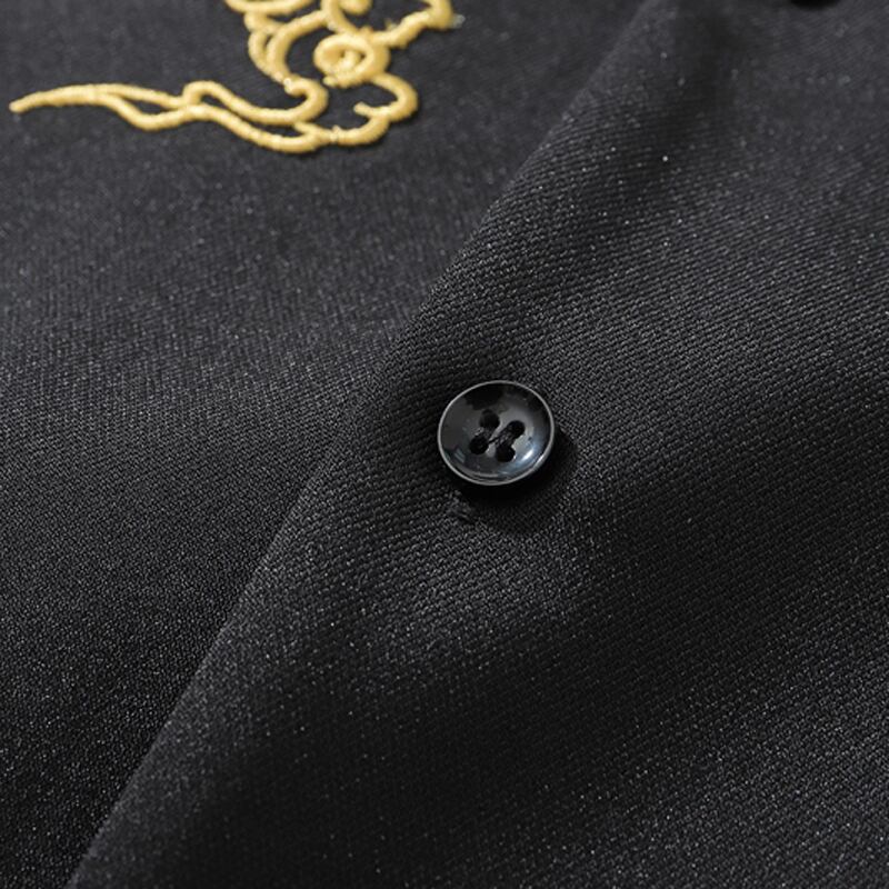 [Jusei Series]★China style top★ Y-shirt, crane embroidery, men's, unisex, easy to match, loose, black