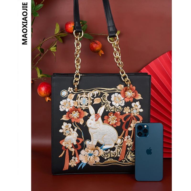 [MAOXIAOJIE series] ★China style bag★ Rabbit rabbit embroidery shoulder bag handheld original super cute black