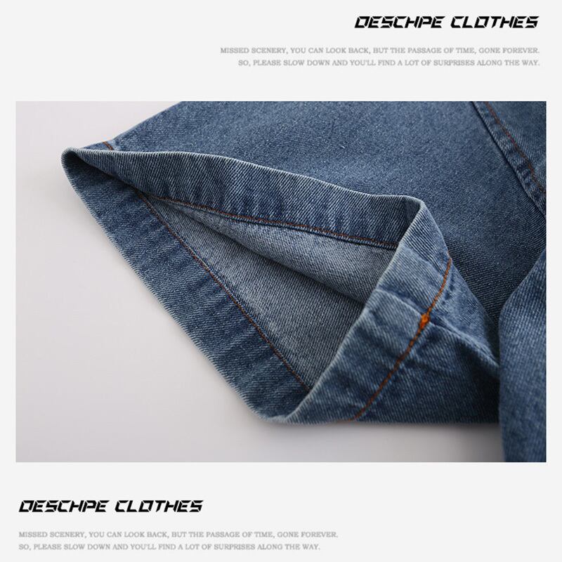 [DESCHPE Series]★Denim shirt★ Tops, short sleeve shirt, unisex, men's, embroidery, casual, unique, blue, summer clothes