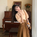 Load image into Gallery viewer, [Dong Xiaojie Series] ★Dress★ Large Size Faux Layered Ribbon Switching Short Sleeve Brown
