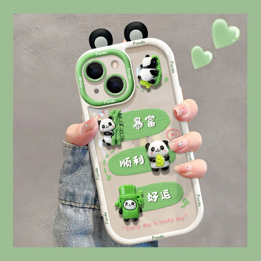 [DKF Series]★Mobile Case★ 2color Panda Green Black iPhone iPhone14 iPhone13 iPhone12/11/7/8XS