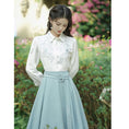 Load image into Gallery viewer, [Tatsuko Chenis Series]★Setup★ 2-piece set shirt + skirt retro embroidery date white blue
