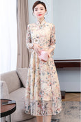 Load image into Gallery viewer, Chinese Style Dress, Long Dress, Long Sleeve, Good Temperament, Slim, Commuting, Girls' Night Out, Class Reunion, Present, Party, Large Size, ML, XL, 2XL, 3XL, Retro, Stand Neck, Floral Print, Apricot Color
