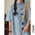 Load image into Gallery viewer, [KKTLL Series]★Shirt★ Embroidered shirt, short sleeve shirt, tops, unisex, men's ML XL denim shirt, cartoon
