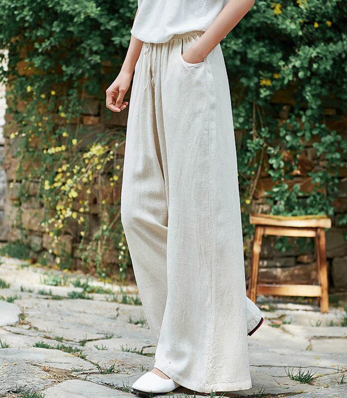 3color Chinese Style Gaucho Pants Wind Pants Bottoms Long Length High Waist Elastic Waist