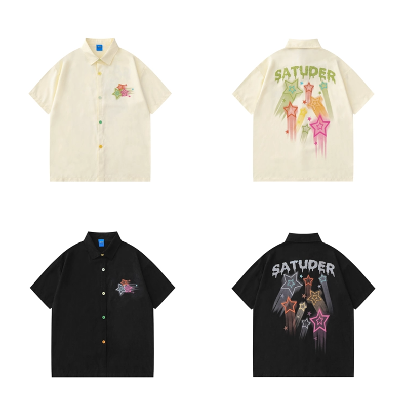 【逃離地球シリーズ】★シャツ★ 2color トップス 半袖シャツ 男女兼用 メンズ S M L XL 星柄 ブラック アプリコット