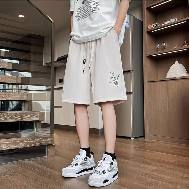 [Leonbinno Series] ★China Style Shorts★ 2color Embroidery Bamboo Casual Shorts Unisex Men's Black Beige