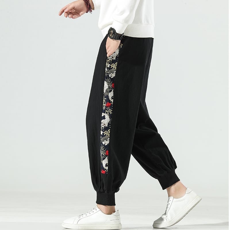 [MOWENZHAI Series] ★China style pants★ 2color casual pants switching unisex men's black black