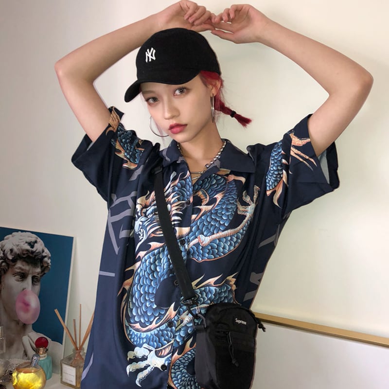 [Yuan Xiaoji Series] ★China style shirt★ Tops 2 colors Red or blue Dragon pattern Dragon pattern Loose fitting Unisex Couple clothes