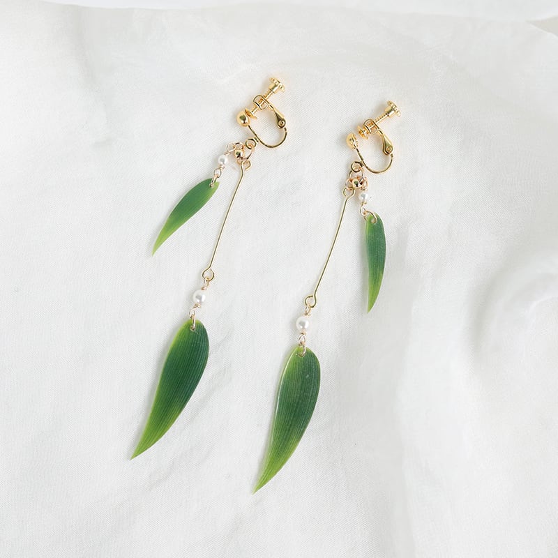 [SUZEE Series]★China style earring★ Pair of earrings or earrings Ladies accessories Bamboo leaves Green Green