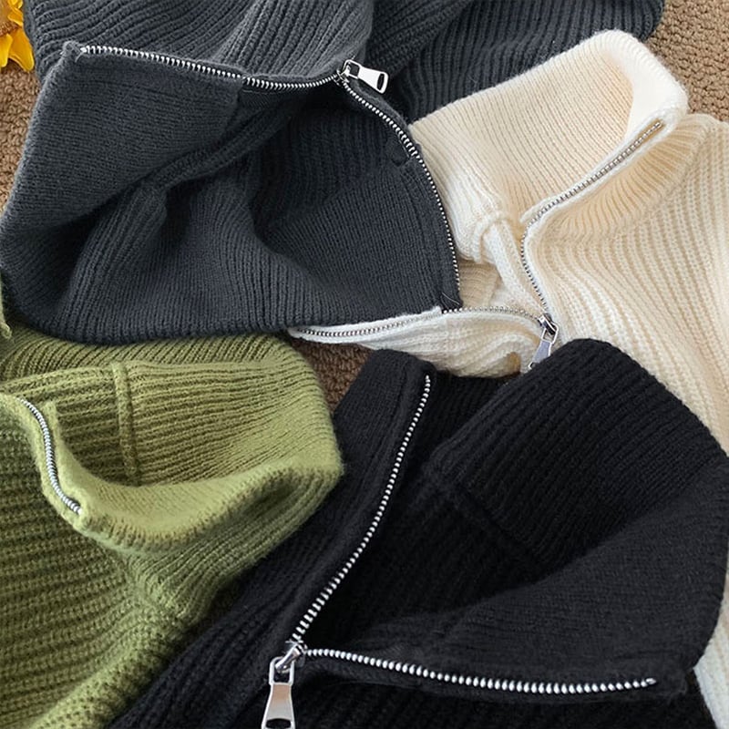 [Han Rishin Series] ★Sweater★ 4color Knit Tops Unisex Men's High Neck Zippered Simple