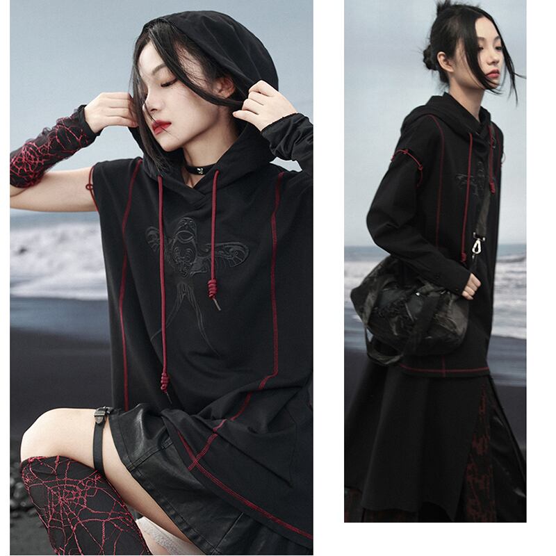 [Big Blue Dragon Series]★China style parka★ Short sleeve embroidery short length parka dress cotton