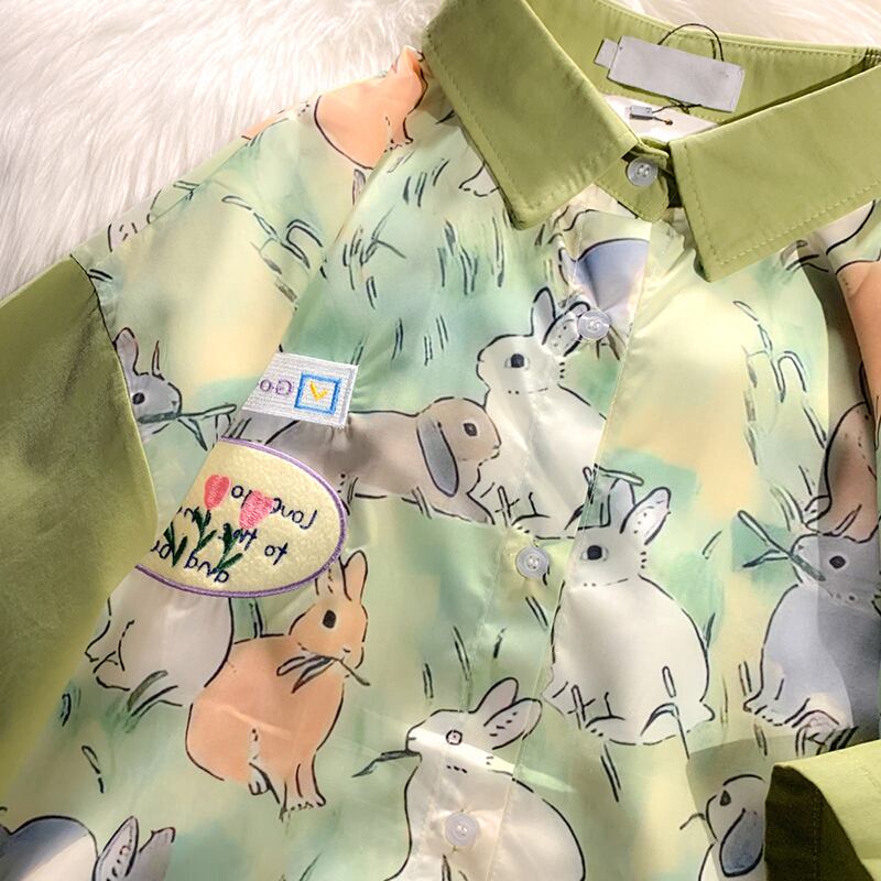 [BIBULU STUDIO Series] ★Short sleeve shirt★ Rabbit tops Unisex Men's summer clothes Green Green