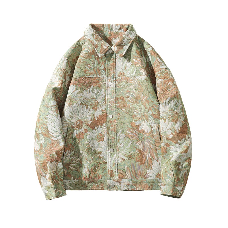 [KADISHOU Series] ★Jacket★ Outerwear 2color Oil Painting Style Floral Pattern Unisex Men's Large Size Blue Green