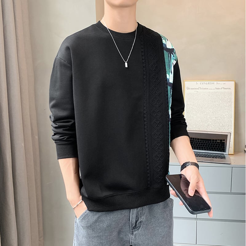 [MDW Series] ★Tops★ 3color switching men's long sleeve round neck black white gray ML XL 2XL