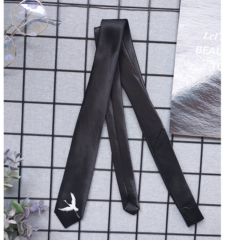 [Kuratakakoya Series] ★Tie★ 2color Black or Silver Crane Easy to match Accessories Casual